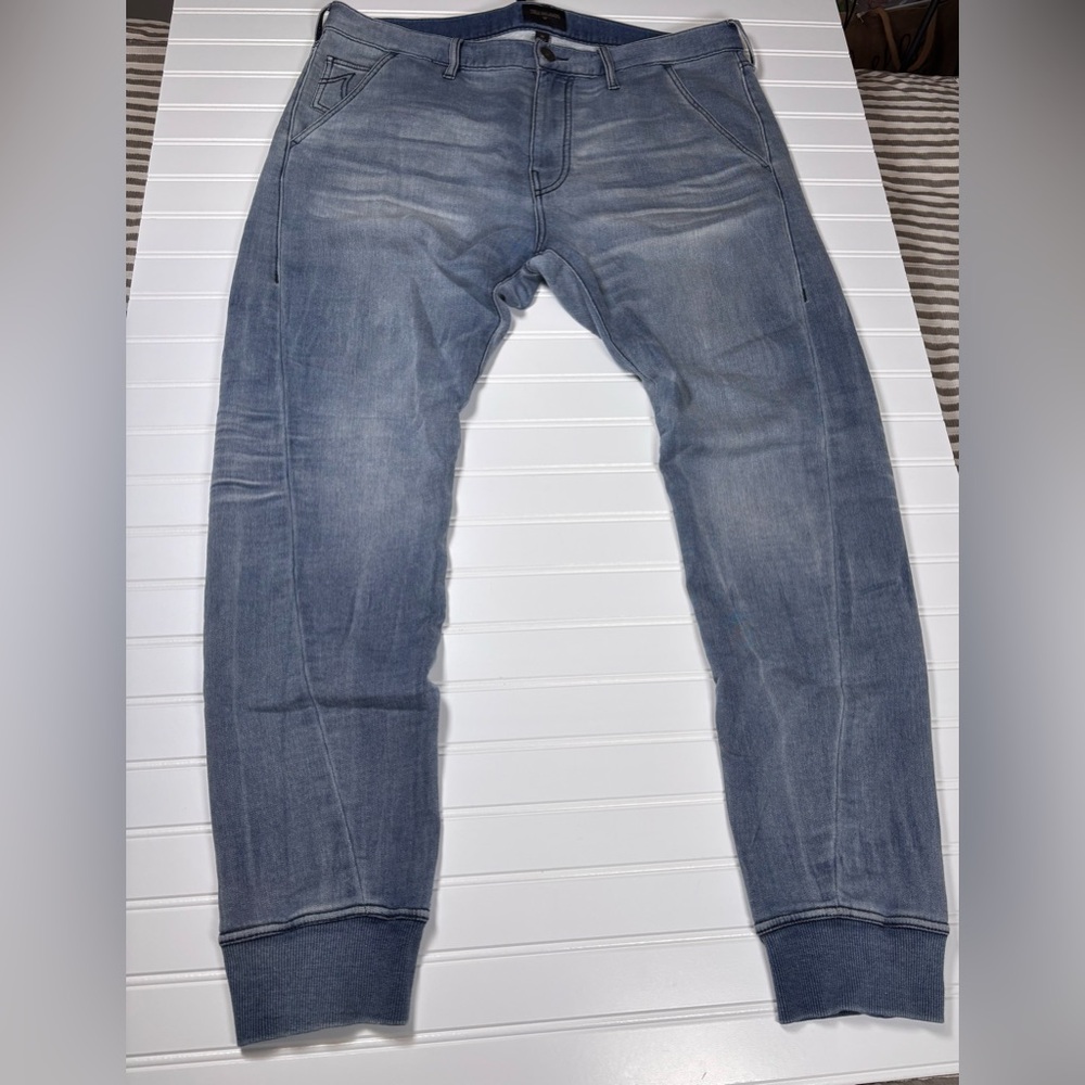 True Religion Men's 3D Paneled Denim Joggers - Light Wash - Size 36